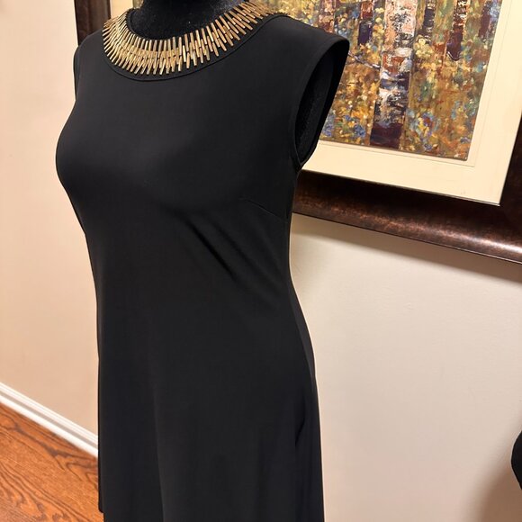 Dress barn Little Black Dress with Golden Details on Neckline Size Medium - Picture 2 of 3